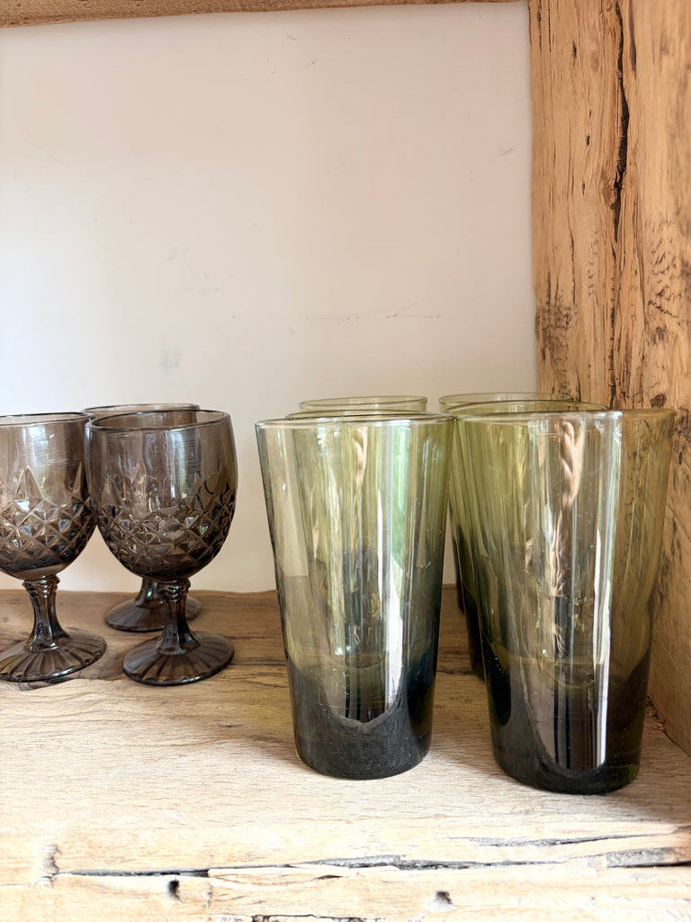 Vintage Diamond Point Goblet Glassware Set Smoke