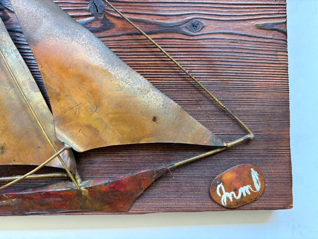 Wall Hanging Sailboat Brass Copper Metal Artwork