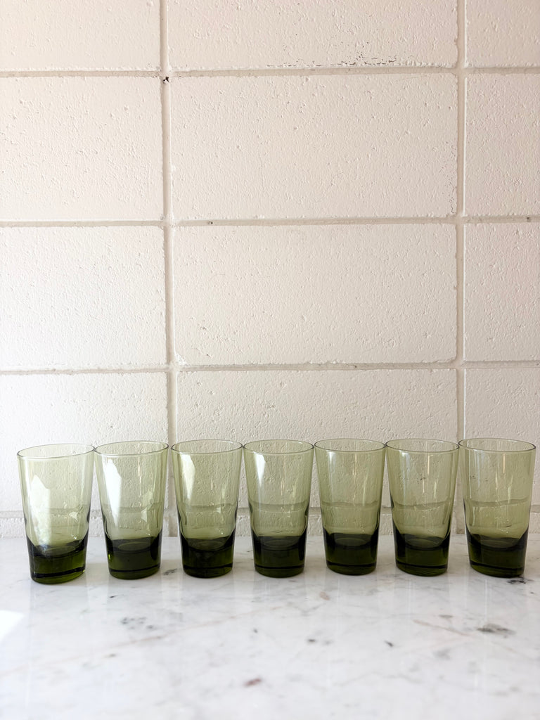 Vintage Libbey Emerald Green Highball Tumbler Glassware Set of 7