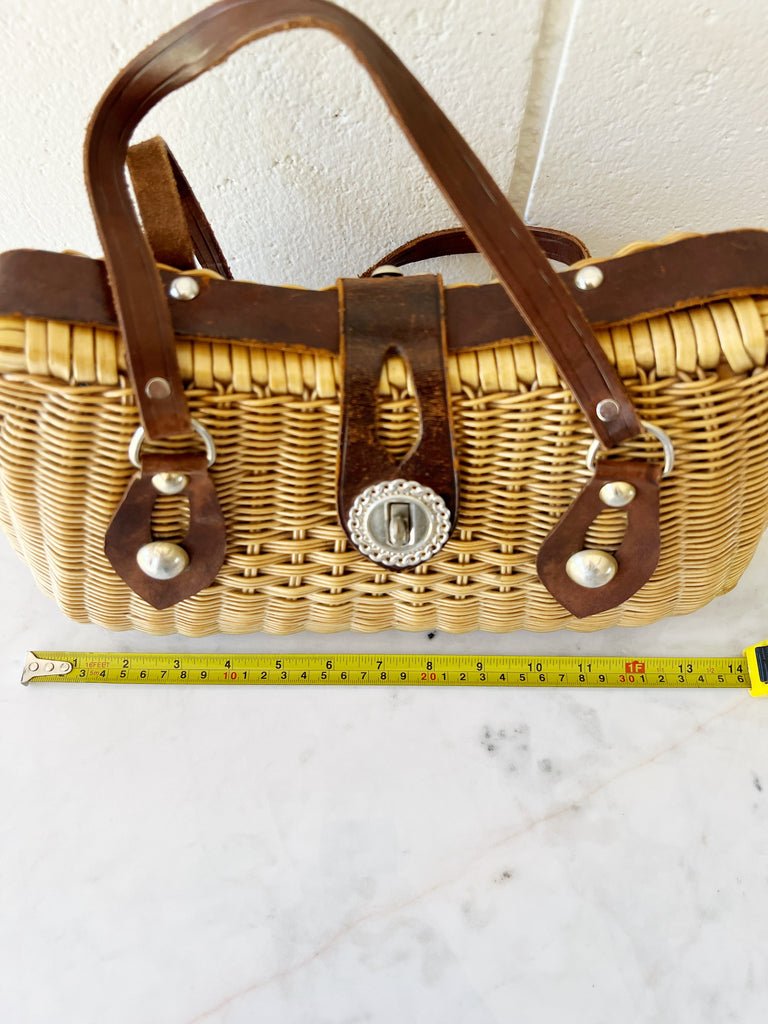 Studded woven purse with buckle