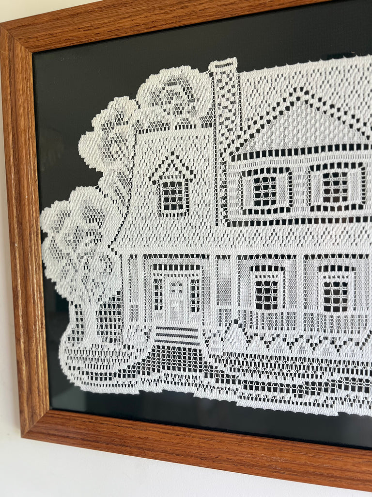 Framed Crocheted Folk Art House