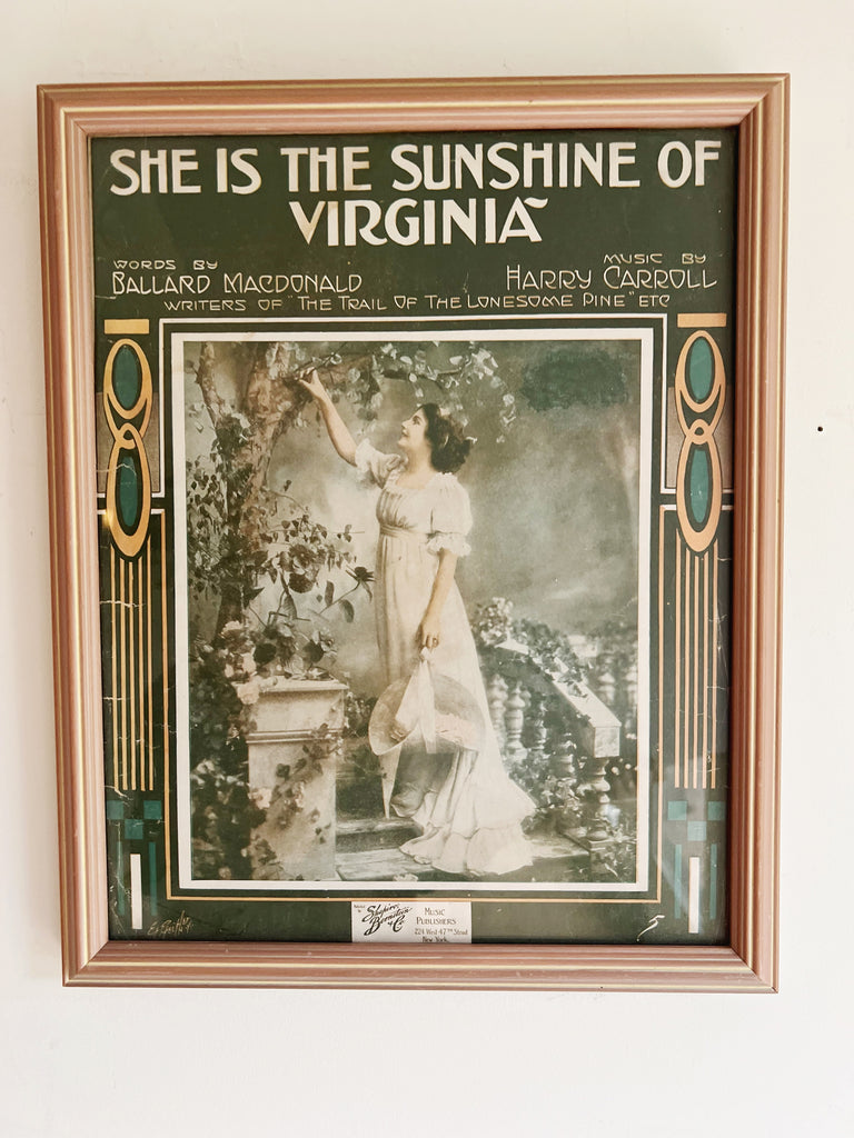 Framed Sheet Music “She is the Sunshine of Virginia”