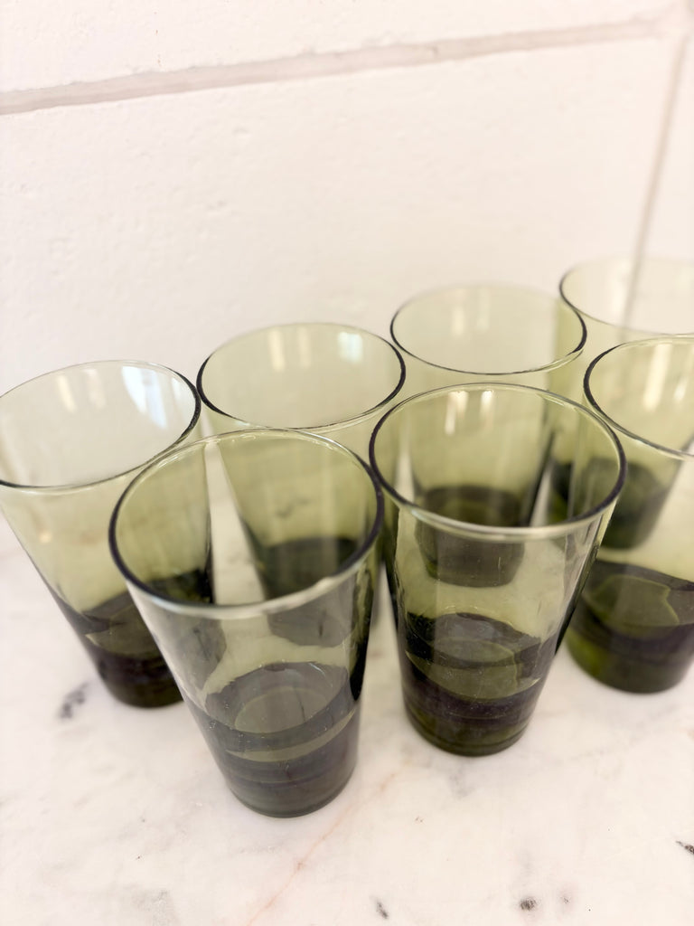 Vintage Libbey Emerald Green Highball Tumbler Glassware Set of 7