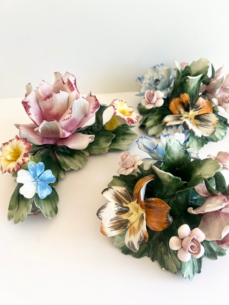 Vintage Italian Porcelain Candle Holder Set