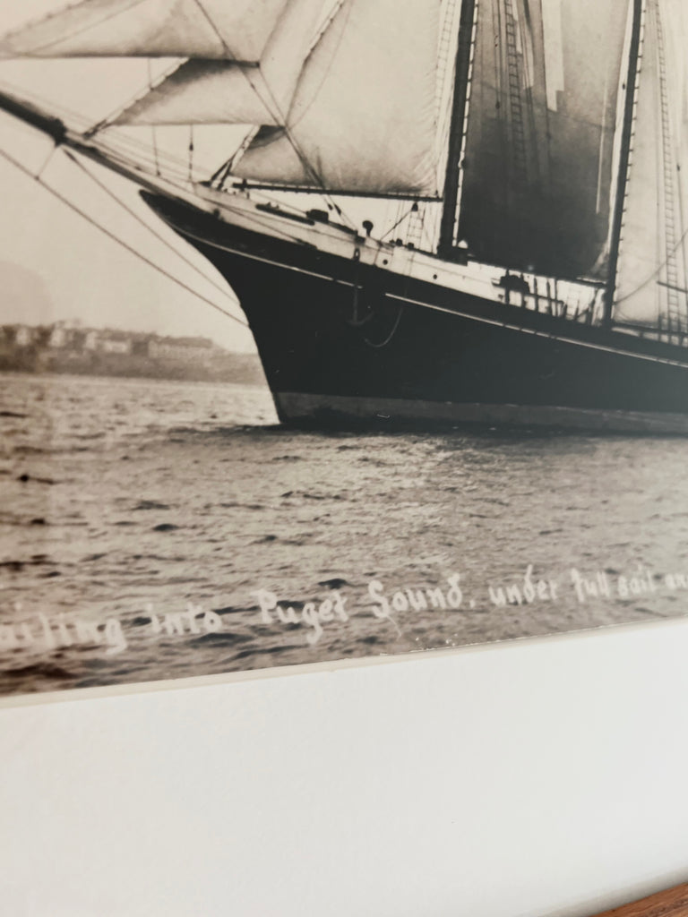 Framed Original Vintage Nautical Print Schooner