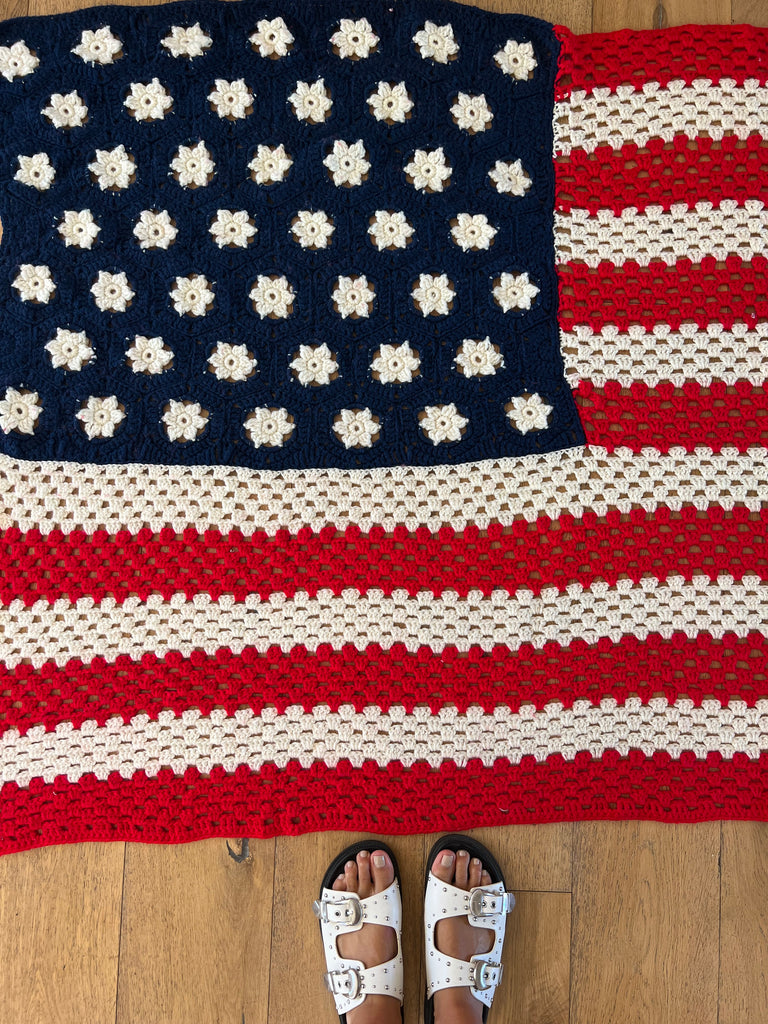 Handmade Patriotic American Flag Crochet Blanket
