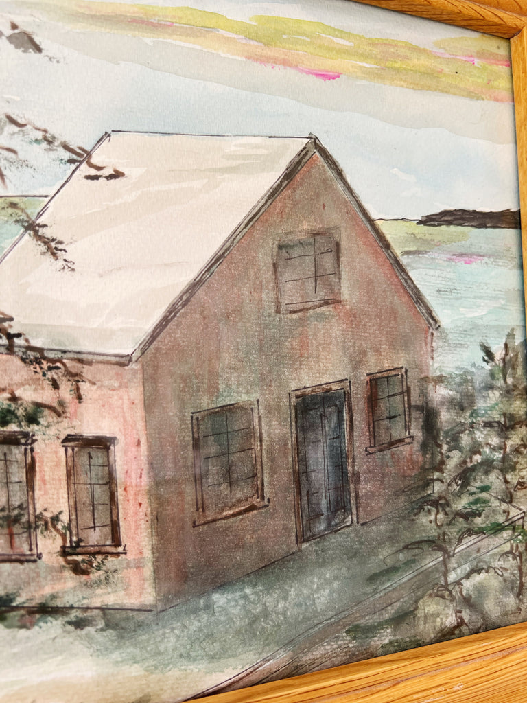 Framed Original Painting Homestead by the Lake