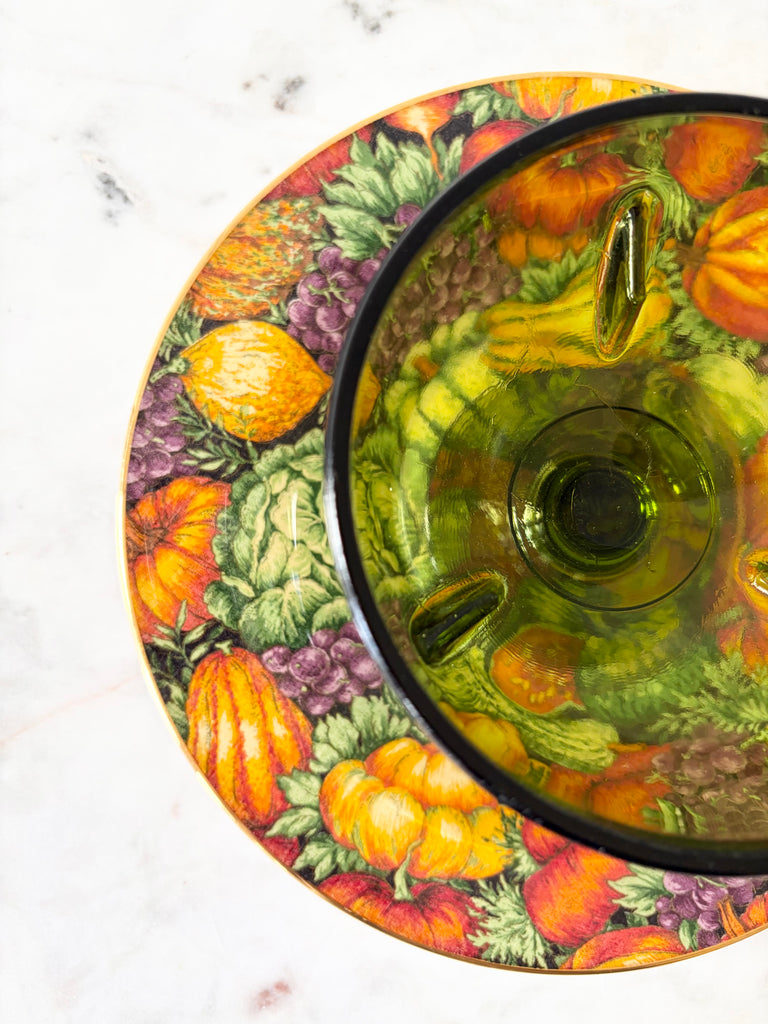 Vintage Gold Rimmed Autumn Harvest Thanksgiving Reverse Decoupage Plate