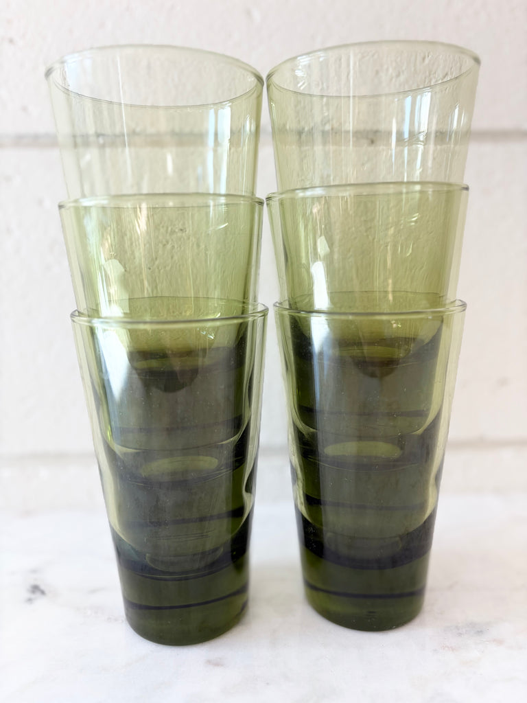 Vintage Libbey Emerald Green Highball Tumbler Glassware Set of 7