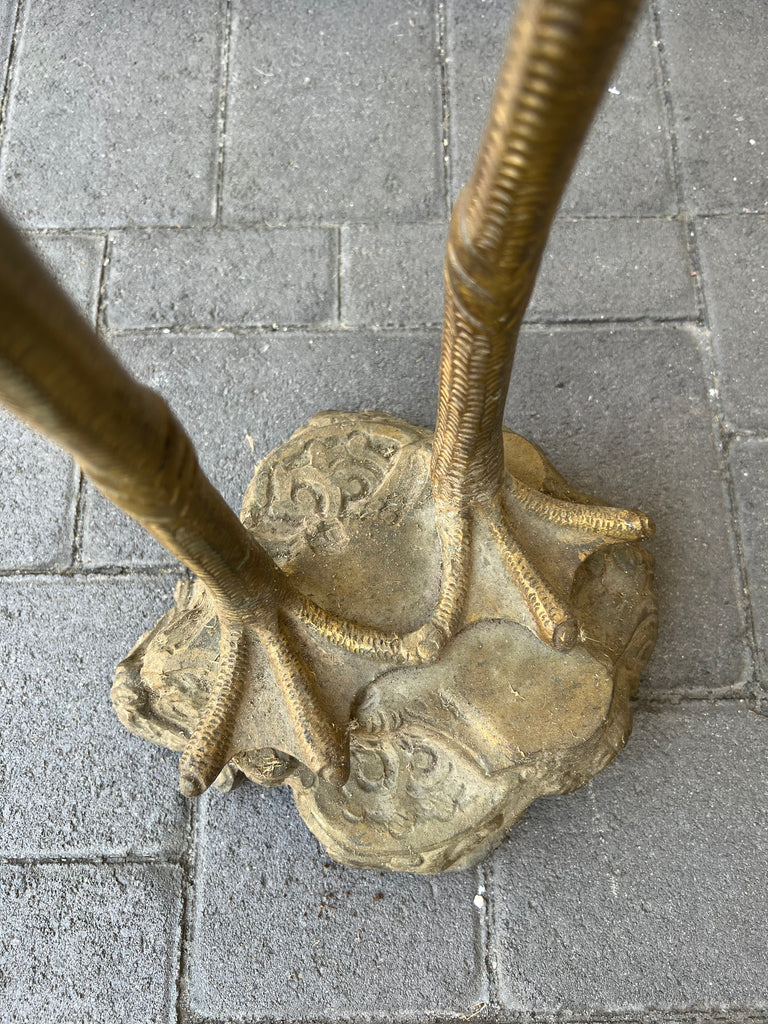 Vintage Bronze & Marble Crane Bird Pedestal Table