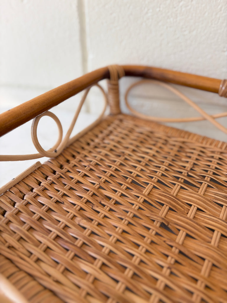 Vintage Bamboo Handwoven Rattan Basket Serving Tray
