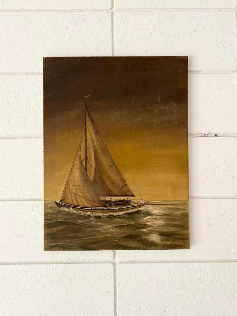 Signed Original Painting Mid 20th Vintage Sailboat Seascape
