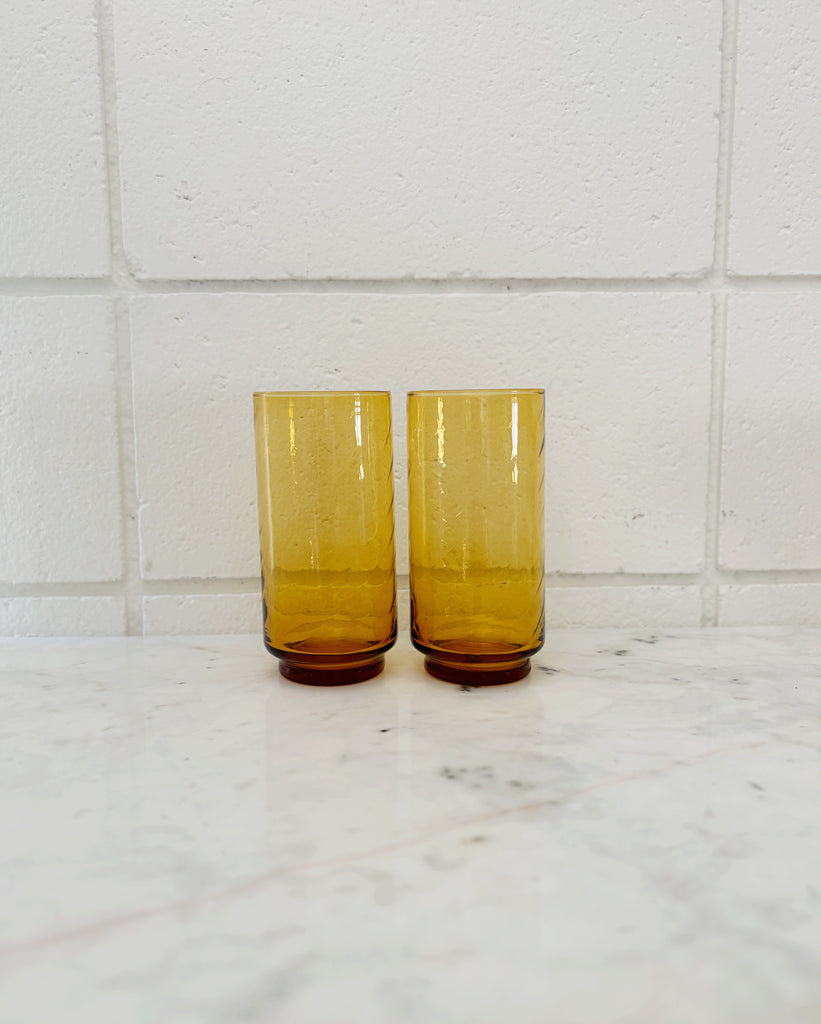 Libbey Amber Diamond Tumbler Optic Swirl Glassware Set