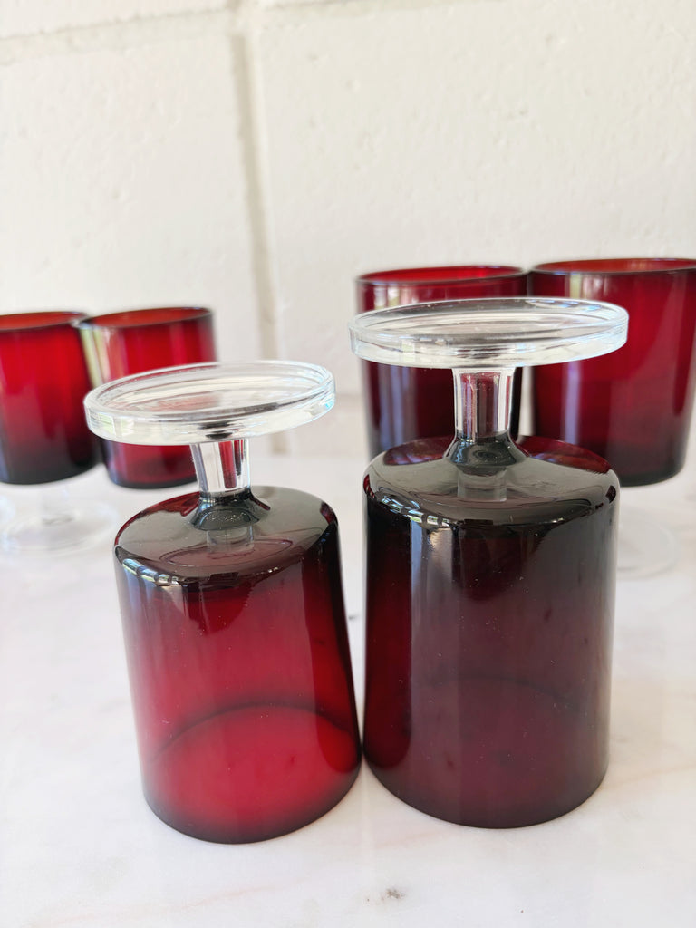 Vintage French Luminarc Cavalier Stemware Ruby Red Glassware Set of 8