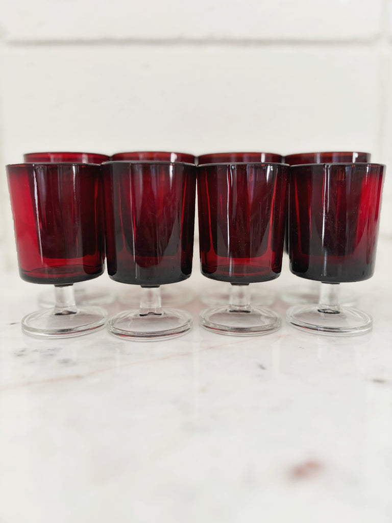 Vintage French Luminarc Cavalier Stemware Ruby Red Glassware Set of 8