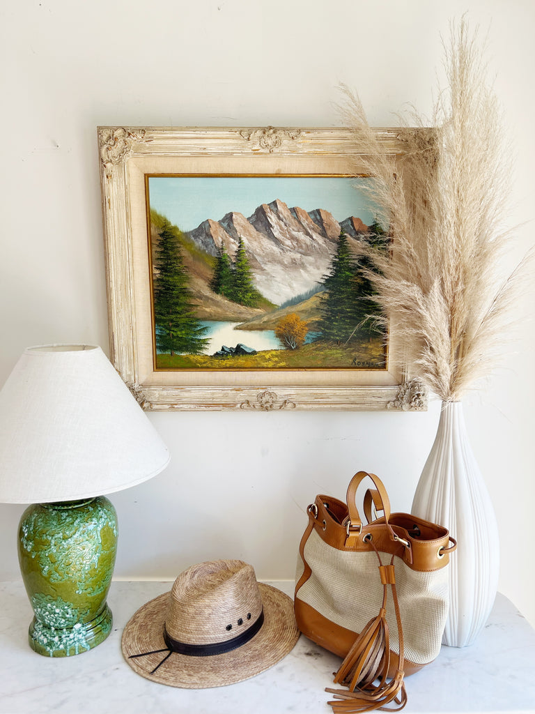 Framed Original Oil Painting Alpine Nature Scene “Mountains”
