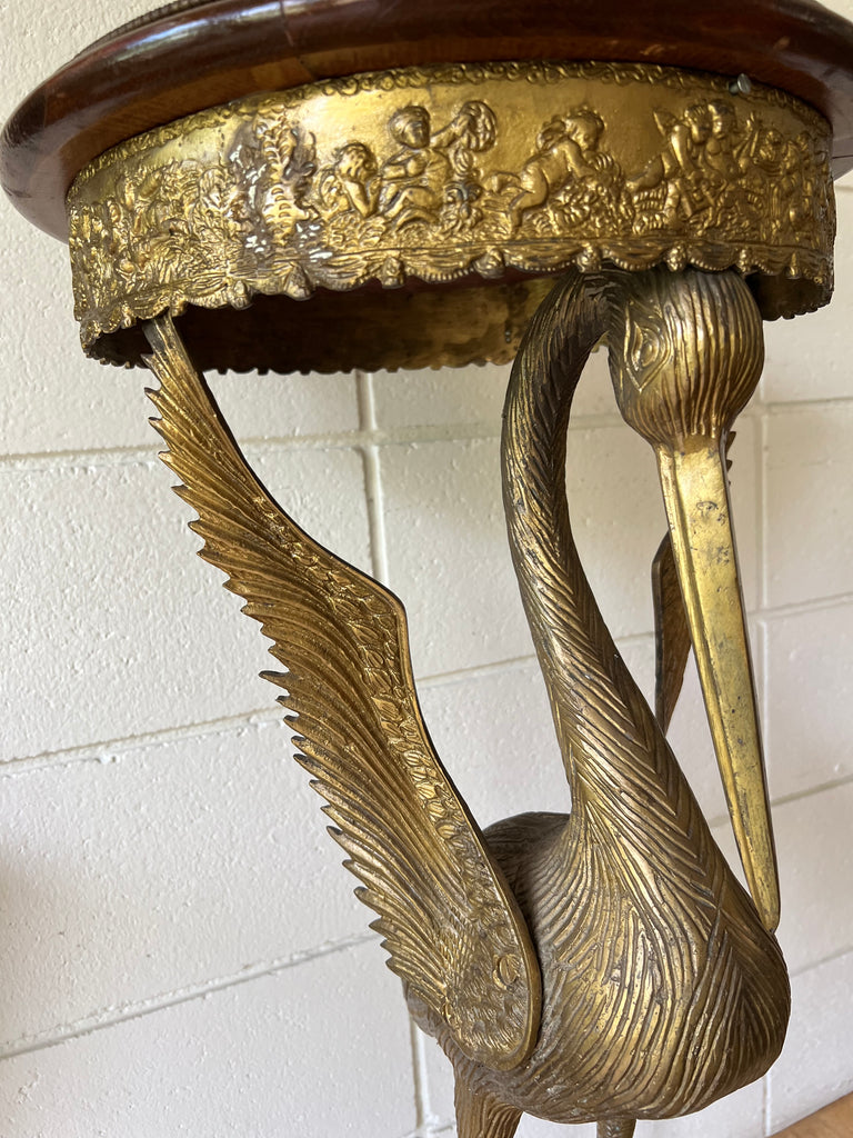 Vintage Bronze & Marble Crane Bird Pedestal Table
