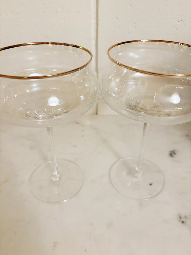 Vintage Inspired Fluted Coupe Gold Rim Glassware Set of 2