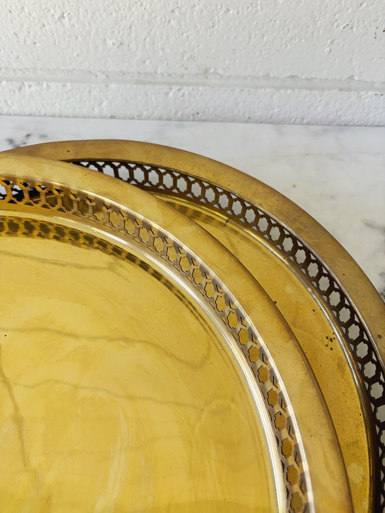 Vintage Brass Round Tray Set of 2