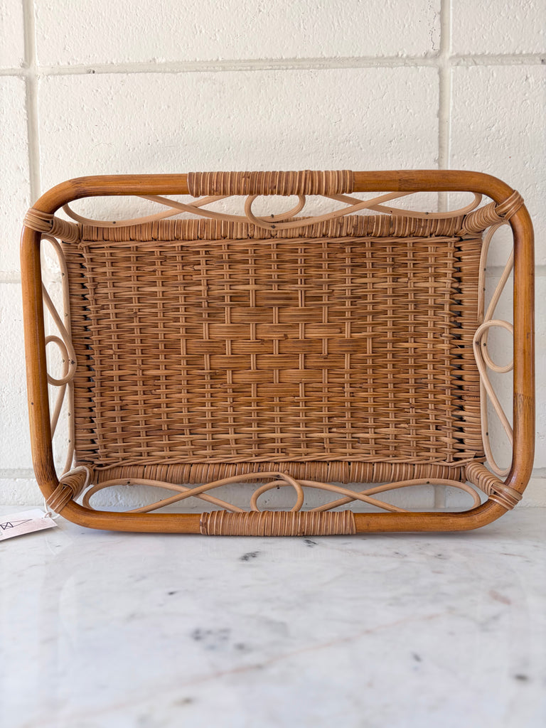 Vintage Bamboo Handwoven Rattan Basket Serving Tray