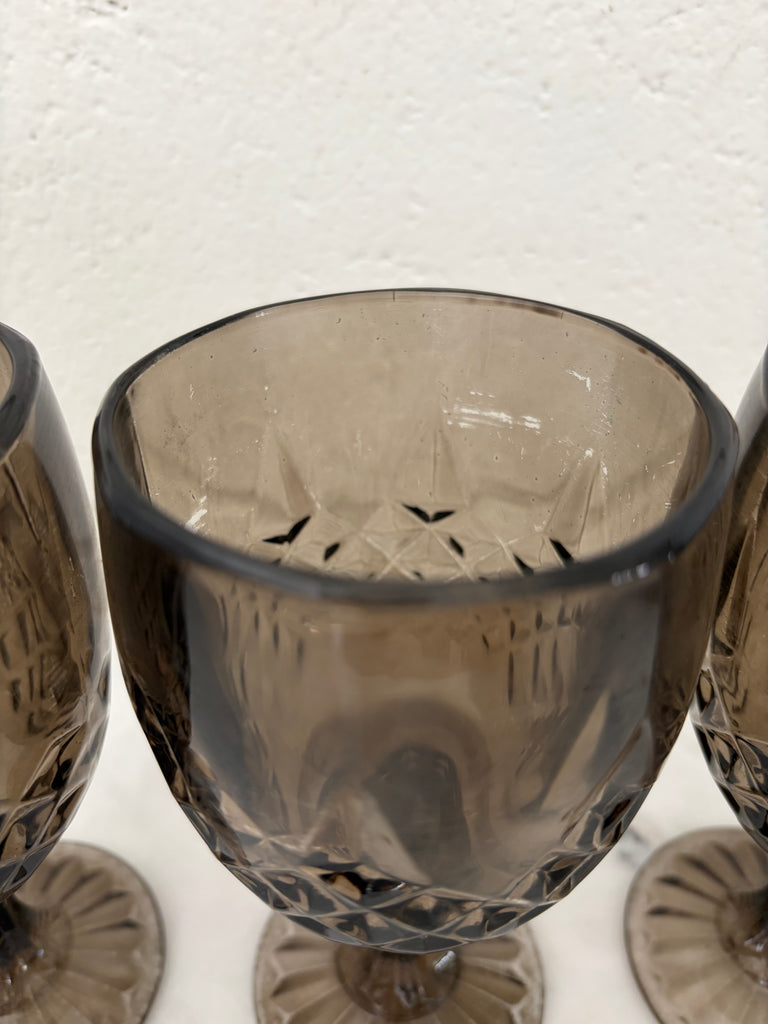 Vintage Diamond Point Goblet Glassware Set Smoke