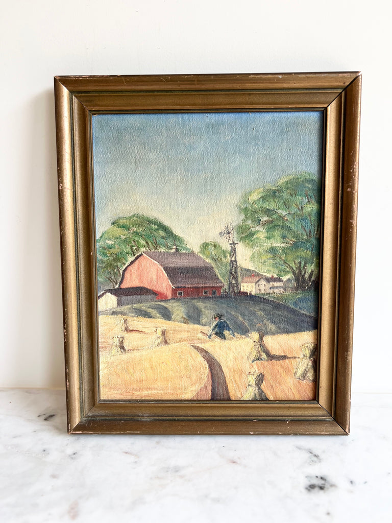 Framed Original Pair of Paintings Farm and Country Landscapes