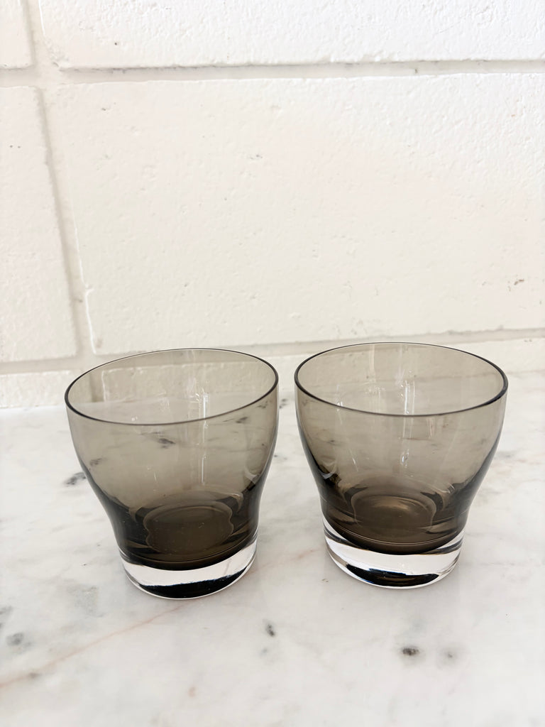 Vintage Libbey Gray Smoke Tumbler Glassware Set of 2