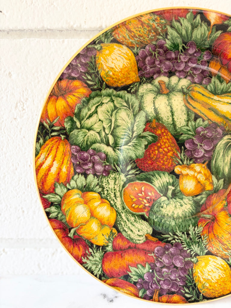 Vintage Gold Rimmed Autumn Harvest Thanksgiving Reverse Decoupage Plate