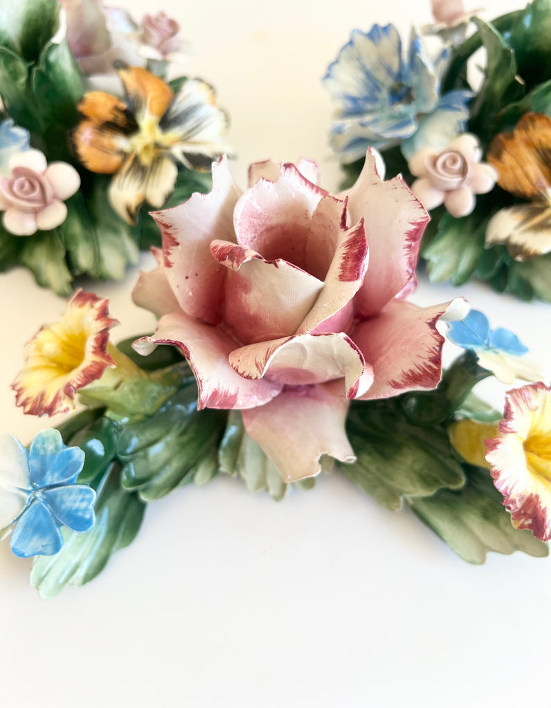 Vintage Italian Porcelain Candle Holder Set