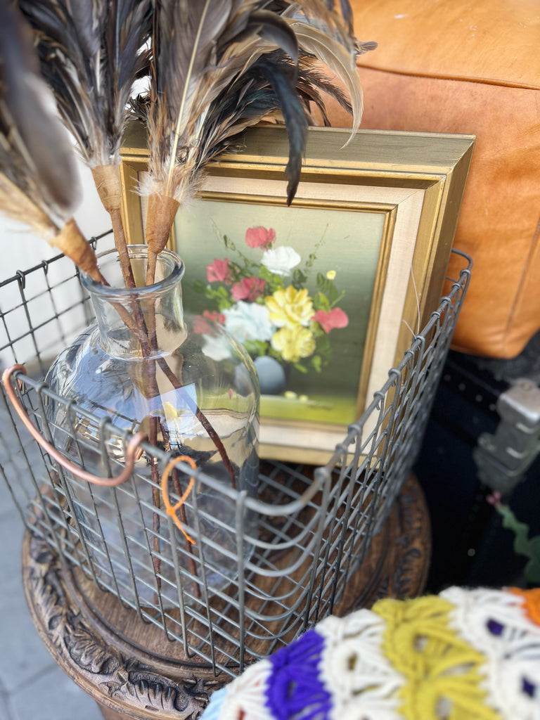 Framed Vintage Signed Original Oil on Wood Floral Still Life Painting