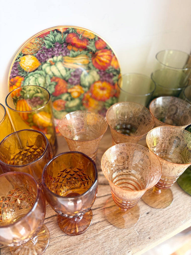 Vintage Gold Rimmed Autumn Harvest Thanksgiving Reverse Decoupage Plate