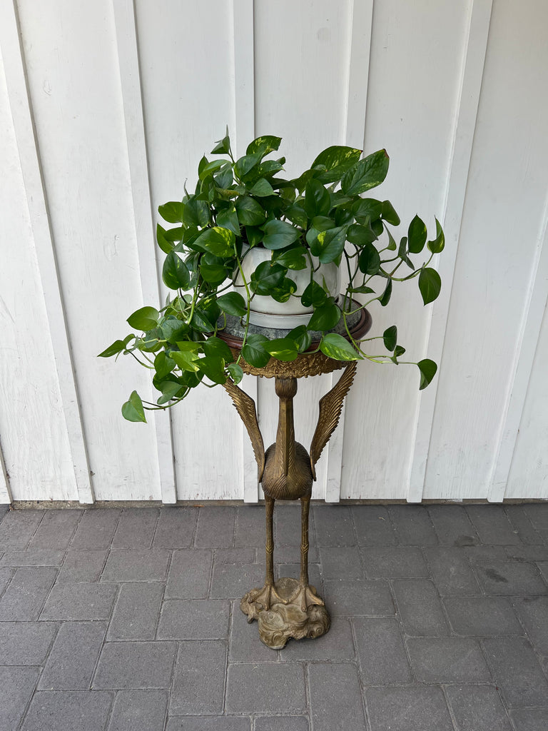 Vintage Bronze & Marble Crane Bird Pedestal Table