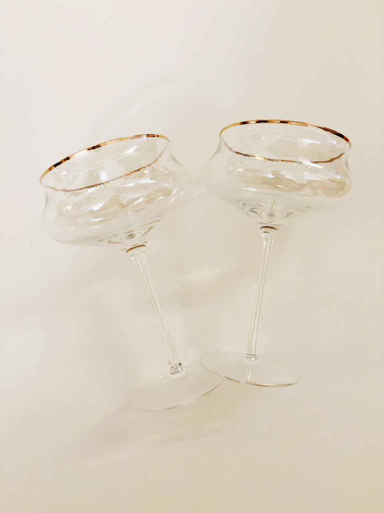 Vintage Inspired Fluted Coupe Gold Rim Glassware Set of 2