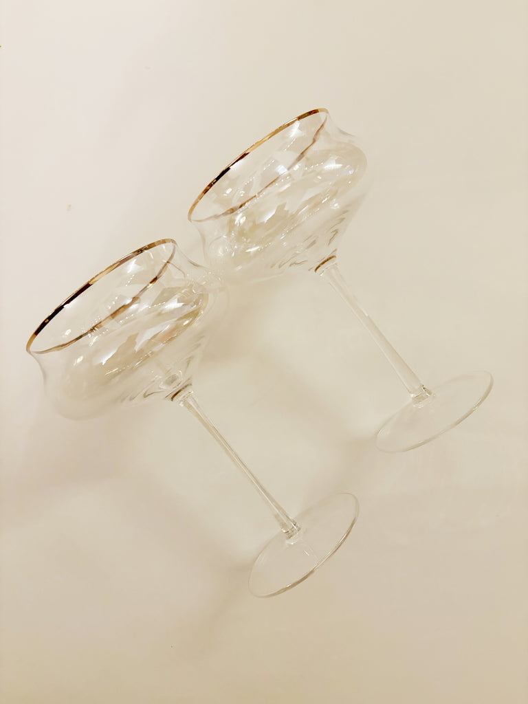 Vintage Inspired Fluted Coupe Gold Rim Glassware Set of 2