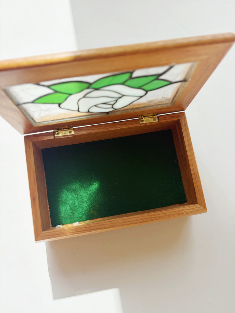 Stained Glass White Rose Handcrafted Jewelry Box