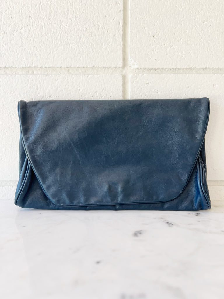 Navy Leather Clutch