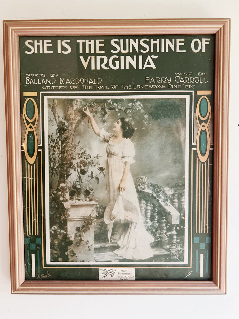 Framed Sheet Music “She is the Sunshine of Virginia”