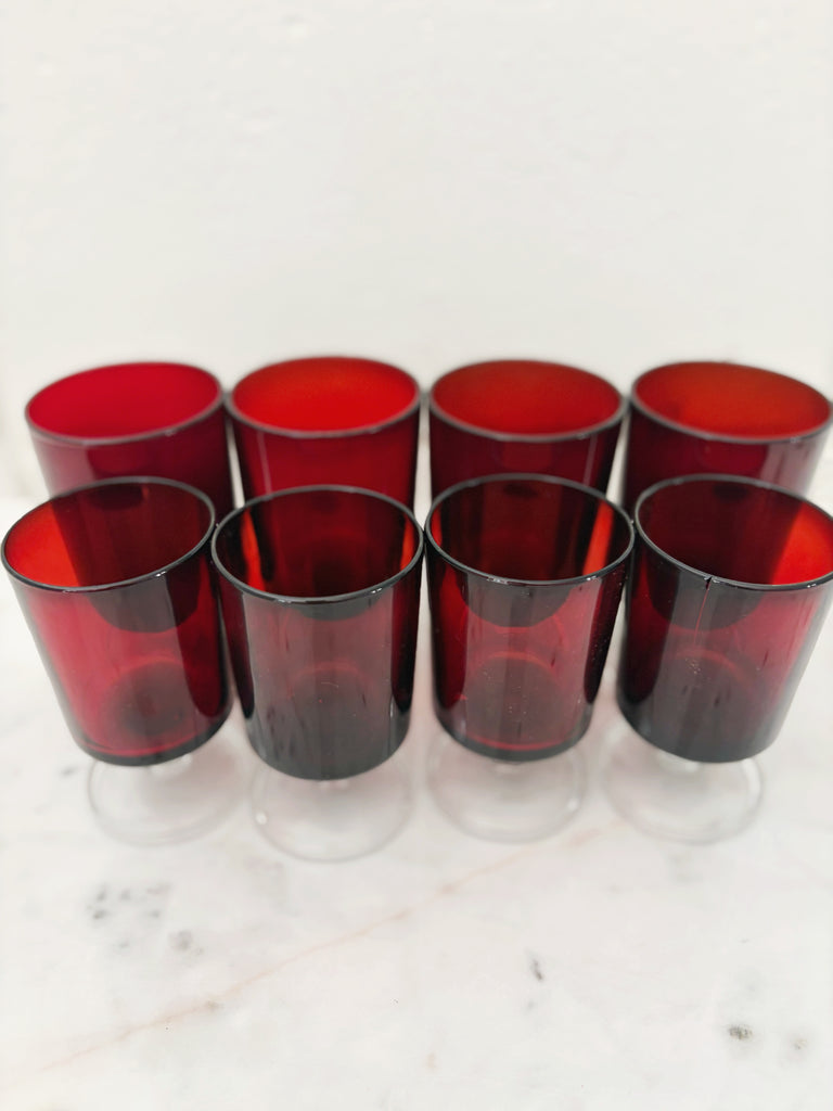 Vintage French Luminarc Cavalier Stemware Ruby Red Glassware Set of 8