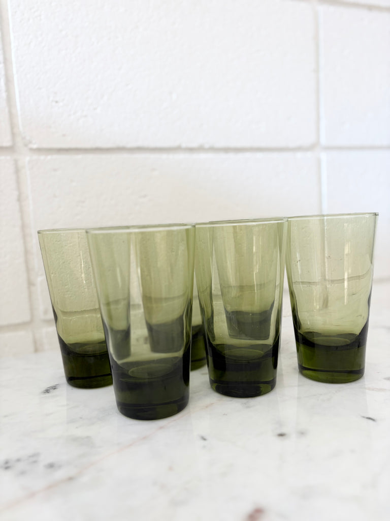 Vintage Libbey Emerald Green Highball Tumbler Glassware Set of 7
