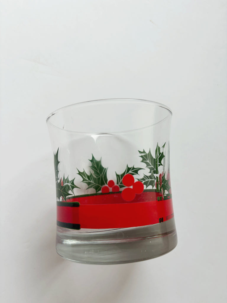 Vintage Libbey Holly and Berries Lowball Glassware Set of 4