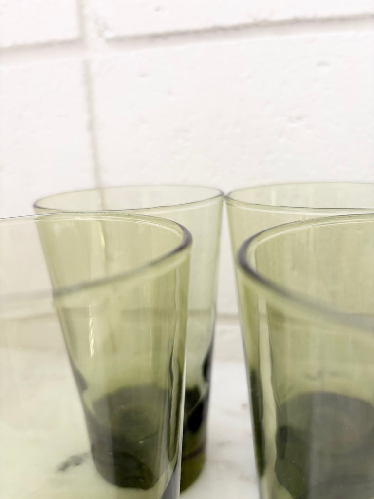 Vintage Libbey Emerald Green Highball Tumbler Glassware Set of 7