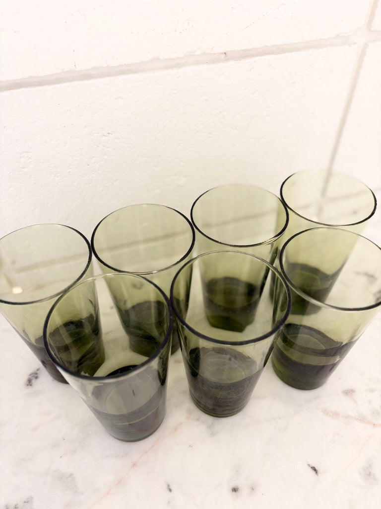 Vintage Libbey Emerald Green Highball Tumbler Glassware Set of 7