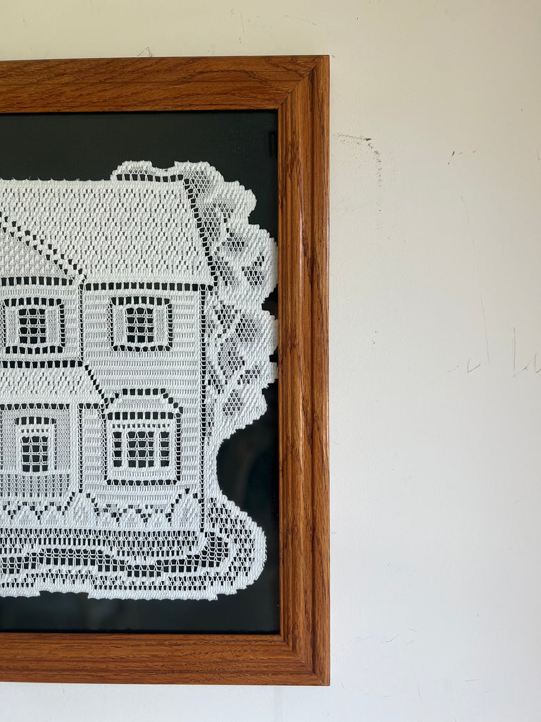 Framed Crocheted Folk Art House
