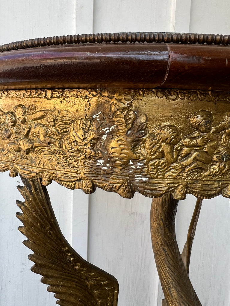 Vintage Bronze & Marble Crane Bird Pedestal Table