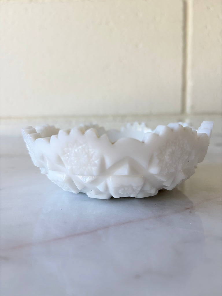 Vintage White Milk Glass Westmoreland Old Quilt Pattern Dish