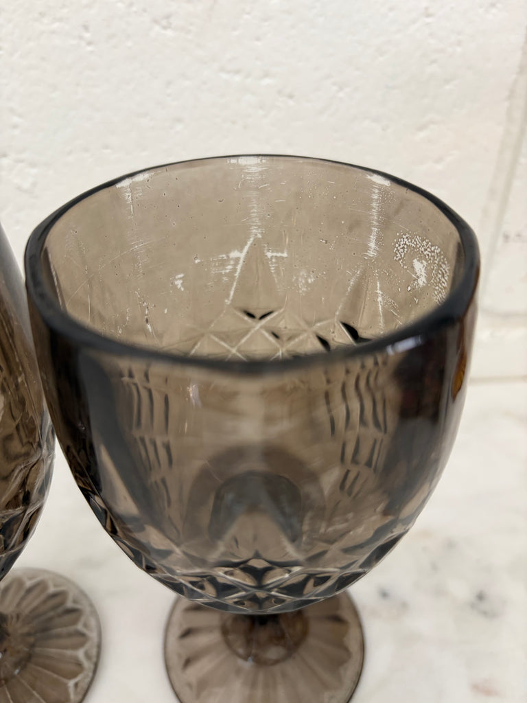 Vintage Diamond Point Goblet Glassware Set Smoke
