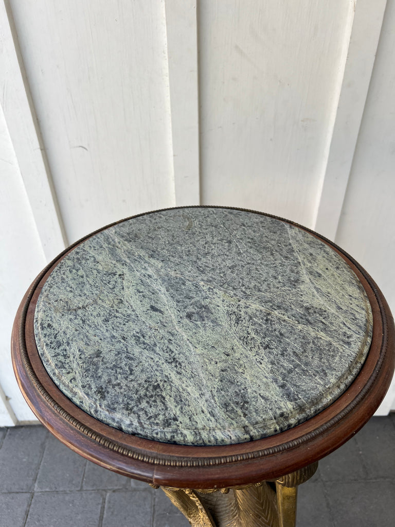 Vintage Bronze & Marble Crane Bird Pedestal Table