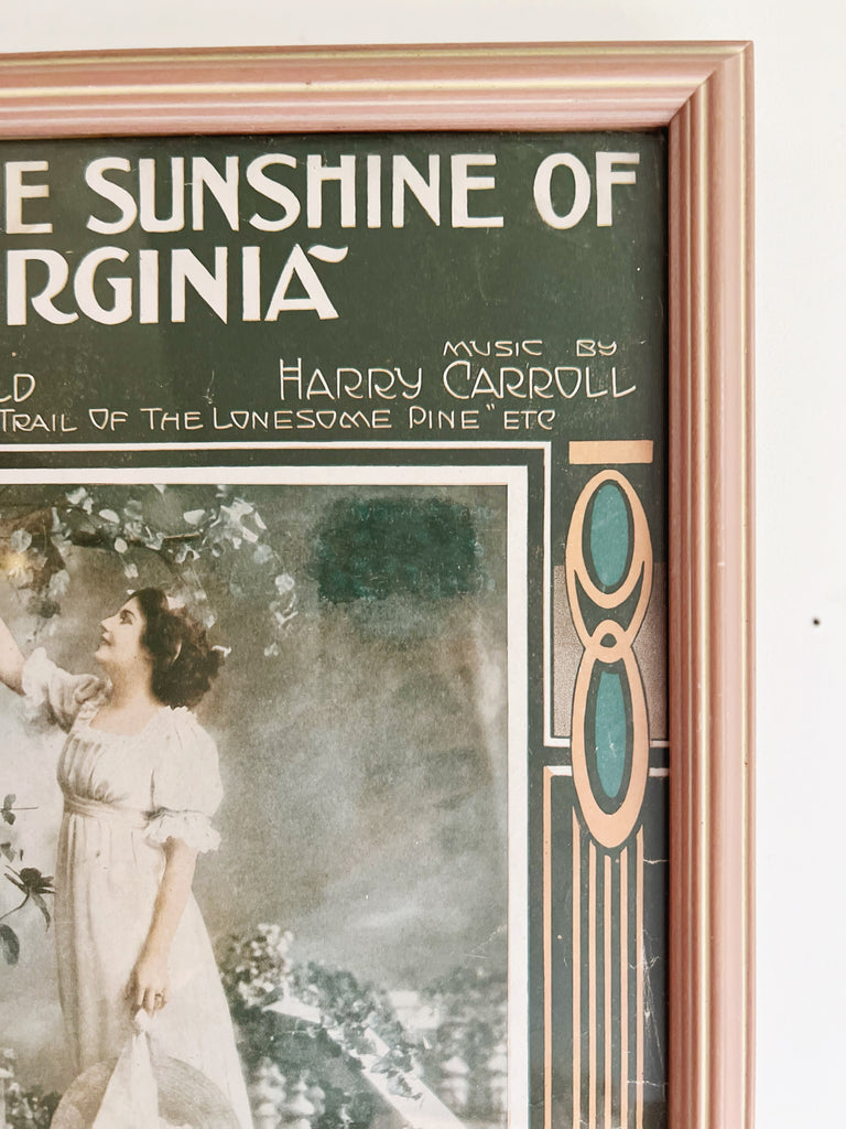 Framed Sheet Music “She is the Sunshine of Virginia”
