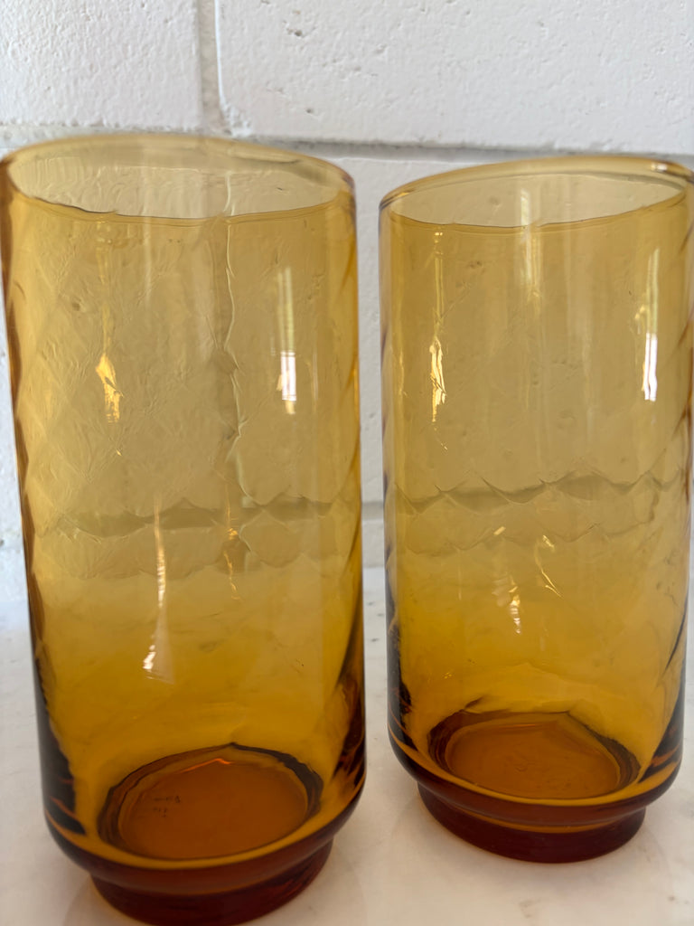 Libbey Amber Diamond Tumbler Optic Swirl Glassware Set