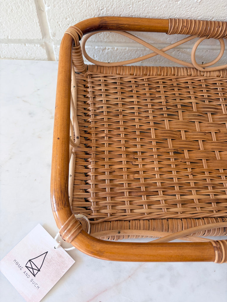 Vintage Bamboo Handwoven Rattan Basket Serving Tray
